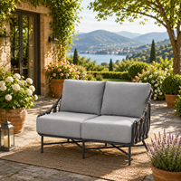 Ensemble de salon de jardin moderne 4 pièces en aluminium et corde, avec coussins épais, pour patio et conversation