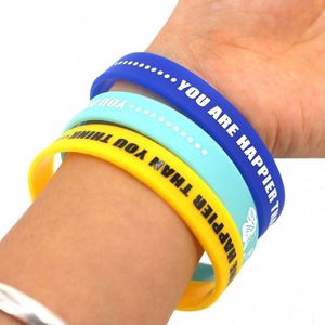 Happy Than You Think Butterfly Pattern Silicone Wristband Free Flight Rubber <b>Bracelet</b> - Product Image 2