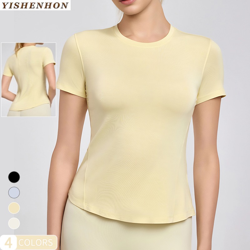 YISHENHON Custom Women's Summer Sportswear Lightweight Yoga T-Shirt with Slim Fit & Loose Casual Sport Short Sleeves