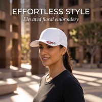 Casquette de golf blanche à motif floral, 6 panneaux, broderie dorée, perforée, snapback, visière incurvée, respirante, pour streetwear homme et femme