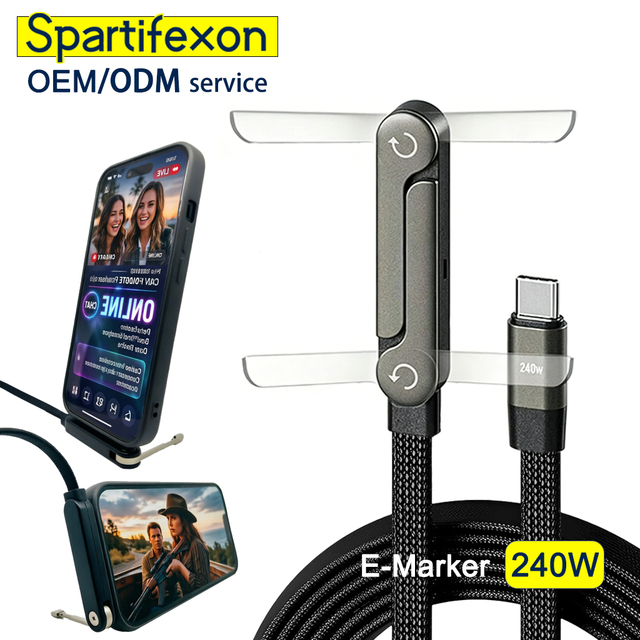 240W Fast Charging Data Cable With Holder Cable,Stand Cable for Iphone 17,Flat Phone Charger With Stand,Fast Charger Usb C Cable