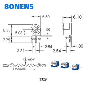 Potentiomètre de précision à simple tour 3329P, 0,5W, résistance réglable en émail de verre, réglage fin 10,5M - Product Image 6
