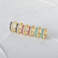 Anting-anting lingkaran zircon pirus garis ganda luxe berlapis emas 18k perak 925