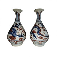 Vase en porcelaine rouge, bleu et blanc sous glaçure haute température, motif dragon chinois fait main, vase Guanyin pour la décoration intérieure et la collection