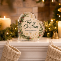 Plaque Souvenir en Acrylique Cœur Floral Personnalisée – Décoration de Bureau en Acrylique Transparent pour Noël, Anniversaire, Mariage