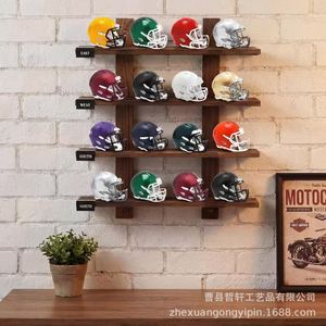 Wooden Multi Layer Mini Helmet Display Rack 4 Layers Wall Mounted <b>Shelf</b> For Garage Storage - Product Image 1