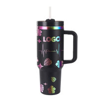 Gobelet isotherme H2.0 40oz à double paroi, gravé au laser, sans BPA, avec revêtement poudré, poignée et paille, motif dessin animé personnalisé KT ST