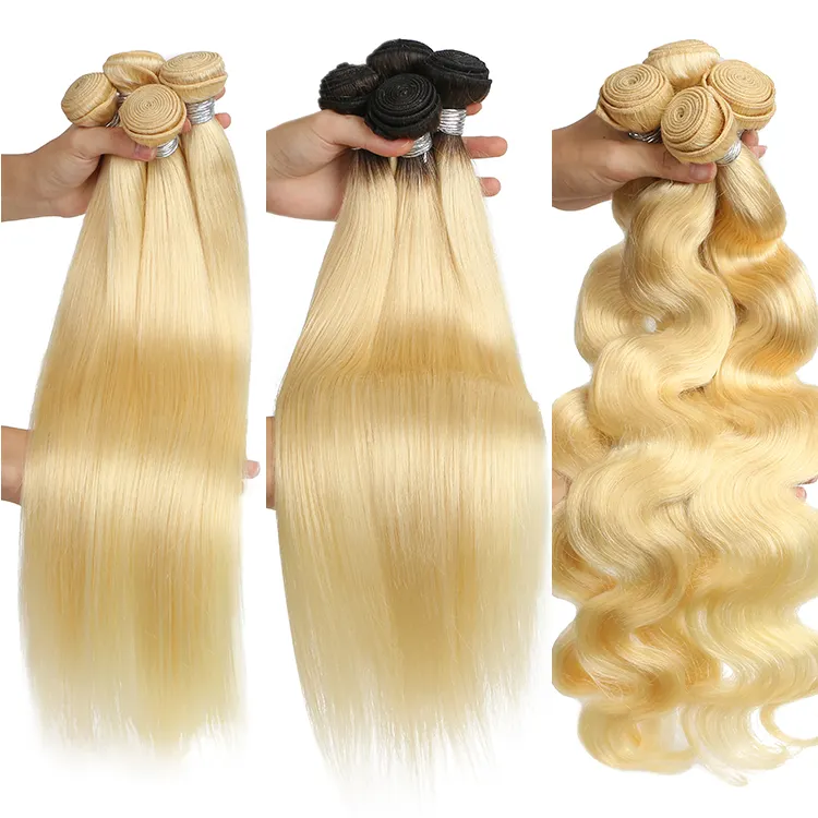 613 rambut manusia pirang bundel kutikula disesuaikan grosir rambut manusia Brasil bundel rambut Virgin cerpelai mentah vendor 10-40 inci