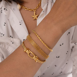 Brazalete Minimalista de Doble Nudo Chapado en Oro de 18K, Joyería Impermeable para Mujer, Pulseras de Cadena Apilables de Acero Inoxidable - Product Image 4