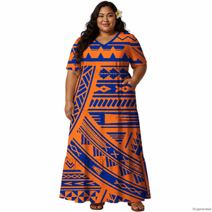 Robes pour femmes grandes tailles personnalisables et disponibles en gros – Robes Samoanes à col en V amples et confortables, nos meilleures ventes - Product Image 5