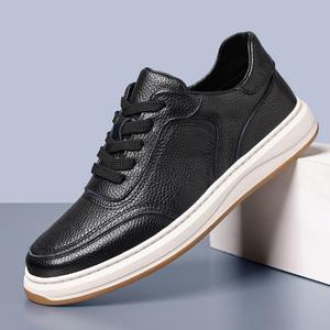 Chaussures de skate en cuir PU pour hommes, baskets plates à lacets, antidérapantes, légères, décontractées - Product Image 4