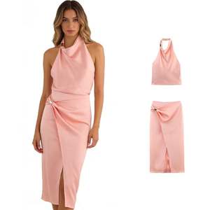 Top Halter y Vestido Casual Rosa con Espalda Descubierta para Mujer - ¡Gran Venta! - Product Image 1