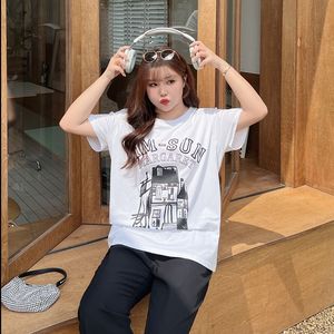 Mm-Sun Margaret Printed Crew Neck Loose <b>Short</b> <b>Sleeve</b> T-<b>Shirt</b> <b>Women</b> Cotton Jersey Plus Size <b>White</b> Black Cartoon Design - Product Image 5
