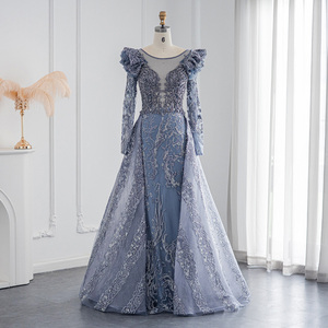 Jancember LSCZ300 abiti <span class=keywords><strong>da</strong></span> <span class=keywords><strong>sera</strong></span> a maniche lunghe in pizzo blu Navy eleganti <span class=keywords><strong>da</strong></span> donna abiti <span class=keywords><strong>da</strong></span> ballo 3D modello applique vita naturale - Product Image 2