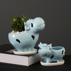 Pot <span class=keywords><strong>de</strong></span> fleurs créatif en céramique HY2 en forme <span class=keywords><strong>de</strong></span> vache avec <span class=keywords><strong>plateau</strong></span>, différentes tailles, décoration <span class=keywords><strong>de</strong></span> bureau - Product Image 3