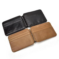 Dompet tempat kartu kulit asli pria, minimalis Vintage dengan klip uang untuk perjalanan & bisnis menggunakan kartu kredit