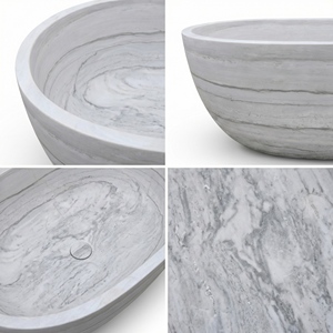 Baignoires Modernes Sur Mesure de Luxe, Exclusives en Marbre Blanc / Marbre Blanc et Bois, Autoportantes pour Salles de Bain de Villas et Hôtels - Product Image 6