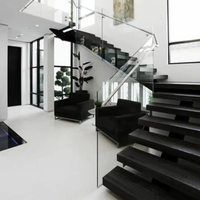 Australischer Standard Villa Innen-Stahltreppe mit Eichenholz Gerader Mittelbalken Doppelträger-Glastreppe Holzstufen-Treppenhaus