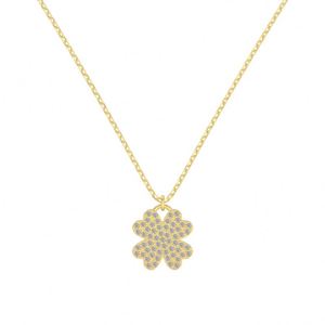 Collar con Colgante de Trébol de Cuatro Hojas de la Suerte, Joyería Dylam Bloom, Chapado en Oro de 14K, Plata S925, Circonia 5A - Product Image 1