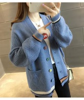 Cardigan en maille tendance à col en V et double boutonnage, anti-plis, à manches longues, pour femme, printemps-automne – Grande Vente
