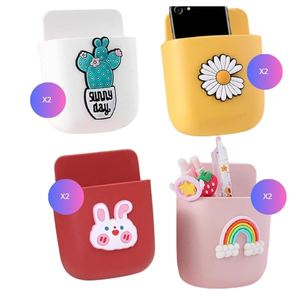 Organizador de Pared con Bolsillos Adhesivos para Guardar el Teléfono, Control Remoto, Diseño de Dibujos Animados, de Silicona, de Una Sola Capa, 8 Piezas - Product Image 3