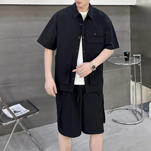 Completo Estivo da Uomo 2025: Pantaloncini Casual Funzionali e Camicia a Maniche Corte in Tessuto Traspirante ad Asciugatura Rapida (100%) - Product Image 1