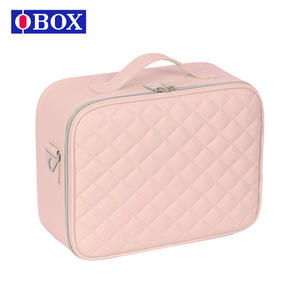 Trousse de maquillage OBOX 12 pouces grande capacité avec miroir et lumière, sac cosmétique de voyage rose fleur de cerisier, poignée souple - Product Image 2