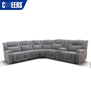 Manwah Cheers 5 chỗ ngồi điện vải không trọng lực cắt ghế sofa ngồi có thể ngả với sạc không dây và tựa đầu điện