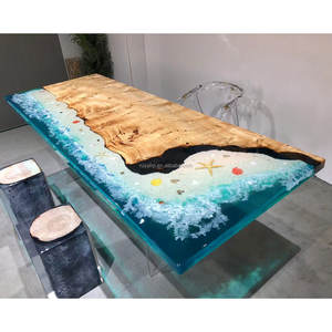 עיצוב מפל מים שולחנות אוכל חדר אוכל ריהוט יוקרתי שולחן אפוקסי עץ - Product Image 6