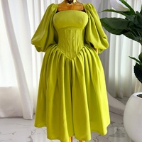 Robe Midi Plissée Décontractée et Sexy en Coton pour Femme Grande Taille avec Col Carré et Manches Lanterne, Modèle Automne de Qualité