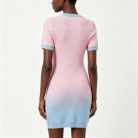 Robe pull femme grande taille personnalisée avec logo OEM, col en V, manches courtes, contraste côtelé, teinture dégradée, robe moulante en tricot