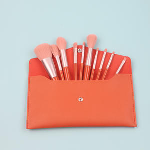 Ensemble de 10 pinceaux de maquillage en nylon ondulé couleur macaron avec étui en PU – Idéal pour les voyages – Manches en plastique pour le visage et les yeux - Product Image 2