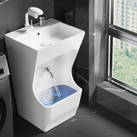 Lavabo sur pied en céramique moderne - Vasque carrée intégrée multifonctionnelle pour les mains et les pieds, surface émaillée lisse