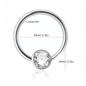 Stainless Steel Rhinestone <b>Nose</b> <b>Ring</b> Zircon Bezel Setting Seamless <b>Hoop</b> For <b>Nose</b> Piercing Jewelry - Product Image 2