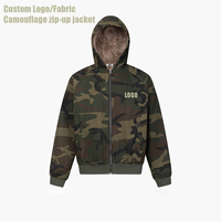 Hoodie Camo Vintage Kustom, Jaket Kamuflase Hip Hop dengan Ritsleting, Bordir Teknik Puff, Cardigan Tebal Berbahan Fleece untuk Pria