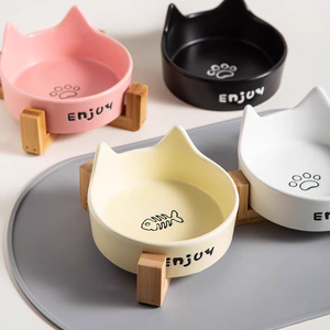 Toptan Özel Yeni Çevre Dostu Sevimli Kedi Kulağı Tasarımlı Kullanımı Kolay Seramik Yükseltilmiş Kedi Mama ve Su Kabı Standlı - Product Image 4