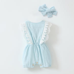 Venta al por mayor Boutique verano <span class=keywords><strong>niñas</strong></span> recién nacido Babi 100% algodón muselina mameluco con diadema bebé <span class=keywords><strong>niñas</strong></span> volante mono - Product Image 3