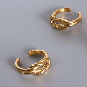 Cincin janji pribadi berlapis emas 18K baja tahan karat cincin simpul berjalin cinta persahabatan cincin simpul ganda terbuka - Product Image 5