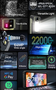 Téléphone Robuste IP68/IP69K <span class=keywords><strong>Ulefone</strong></span> <span class=keywords><strong>Power</strong></span> <span class=keywords><strong>Armor</strong></span> 24, Téléphone Portable Android Compatible Réseau 4G - Product Image 6
