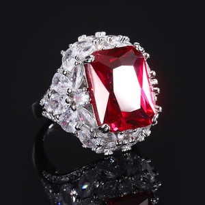 Fashion 12*16mm Red Zircon Minimalist Square Necklace <b>Earrings</b> Ring <b>Set</b> Eco-friendly Copper Geometric Jewelry <b>Set</b> - Product Image 4