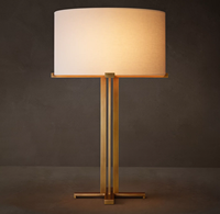 Lampe de table cylindrique moderne pour chambre à coucher, en laiton, avec abat-jour en tissu, éclairage décoratif, design américain, E26, pour salon