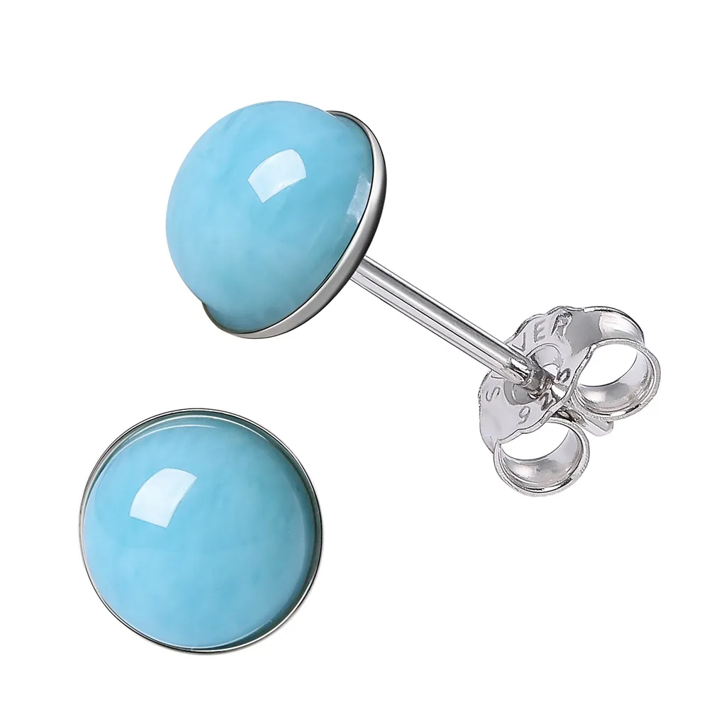 Orecchini hawaiani all'ingrosso in argento sterling 925 placcato in oro AAA con pietre preziose Larimar naturali per le donne