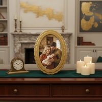 Cadre photo ovale en bois bleu marine avec bord festonné, cadre photo moderne en MDF décoratif, présentoir de table pour la décoration de la maison.