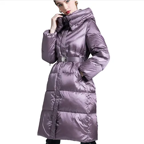 Chaqueta acolchada con capucha larga de Invierno para mujer, chaqueta de plumón de pato para mujer, abrigos de plumón ajustados para mujer