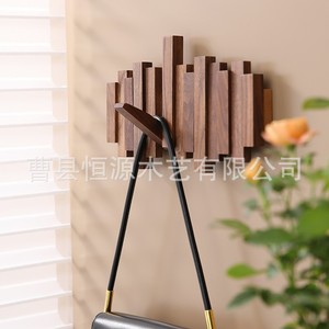 Piano Key Solid Wood Wall Mounted Coat Rack With Adhesive <b>Hooks</b> For Entryway Storage - Product Image 4