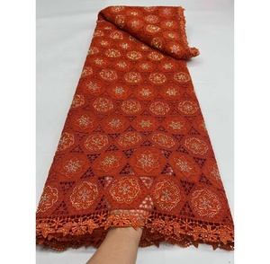 Tela de Encaje con Bordado Africano de Alta Calidad, Diseño Moderno, Poliéster, Pedrería Soluble en Agua, Guipur, 5 Yardas - Product Image 2