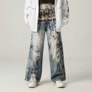 Jeans Designer da Uomo e Donna, Stile Boyfriend, Stampa 3D Stereo, Vita Alta, Gamba Dritta, Alta Qualità, Personalizzabili - Product Image 1