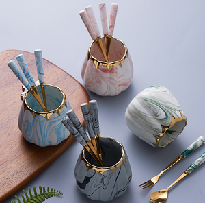 Porte-couverts de luxe pour table de restaurant cuillère à <span class=keywords><strong>thé</strong></span> et ensemble de fourchettes à dessert manche en céramique de marbre cuillères fourchette - Product Image 3