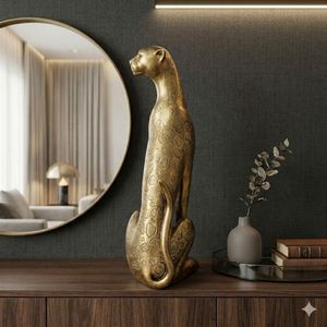 Escultura de Leopardo en Resina Contemporánea, Figura de Leopardo Dorada Minimalista para Sala de Estar, Adorno Decorativo Único para el Hogar - Product Image 4