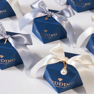 Boîte à bonbons de mariage de couleur bleue, élégante, boîtes à bonbons cadeaux, boîte à bonbons de mariage pour <span class=keywords><strong>les</strong></span> invités avec ruban en satin - Product Image 1